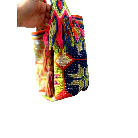 WAYUU Handmade Crochet Beaded Crossbody Bag Multicolor Tasseled Bohemian Hippie - Picture 13 of 15